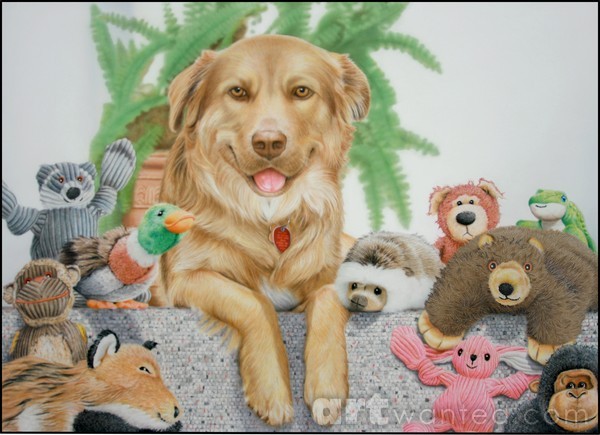 DOG WITH TOYS PORTRAIT