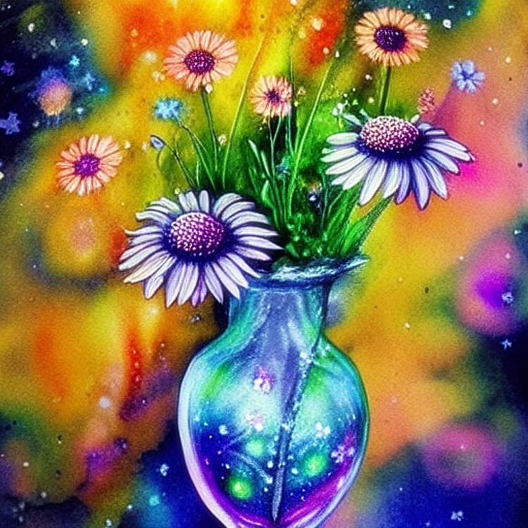 Daisy vase ink and water art