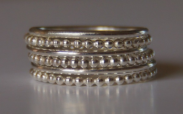 Set Dotted (beaded) Silver Stacking Silver Rings