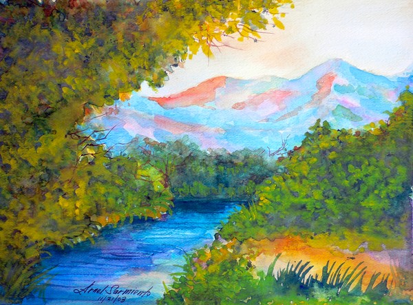 ORIGINAL WATERCOLOR LANDSCAPE VIRGIN RIVER UTAH