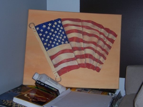 commissioned by LeeAnn Moore American Flag acrylic on canvas 18X24