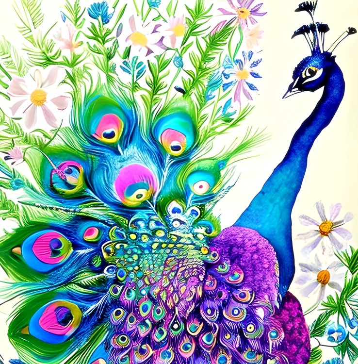 Spring floral peacock