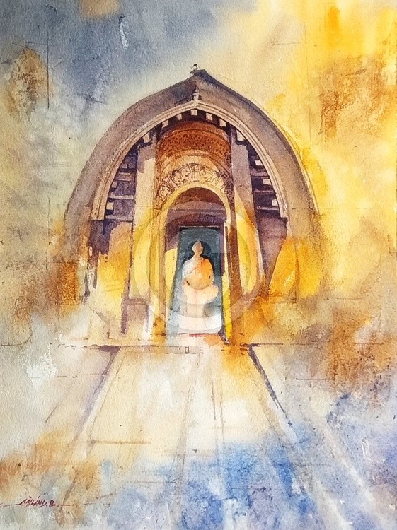 Buddhas Way Series  INDIAWatercolor Painting By Milind Bhanji milindbhanji Size 11x14 Inch  18 Jun 2
