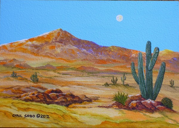 Desert Moon, Acrylic on Canvasboard, Framed 5x7