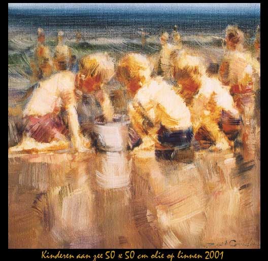 Children on the Beach 50 x 50 cm oil on linen