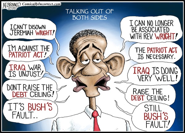 Obama Talking Out Both Sides (Cartoon)