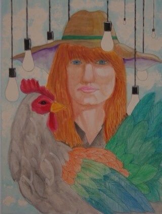 Girl with Chicken and lightbulbs