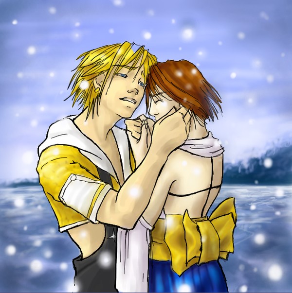 tidus and yuna with background