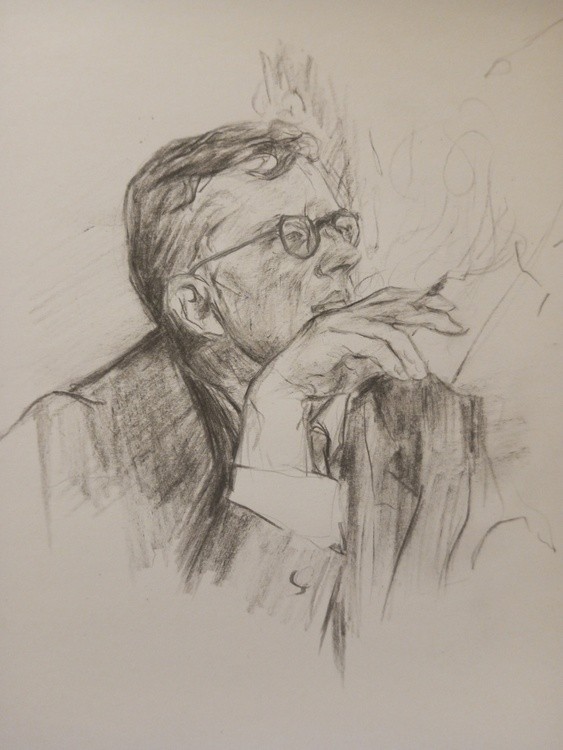Portrait of Dmitry Shostakovich in charcoal pencil