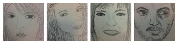 Sketch of Angela, Lauren, Gillian and Sam