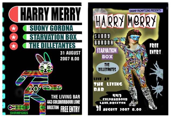 Harry Merry gig flyers