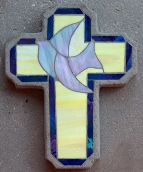 Cross Dove Stained Glass Stepping Stone