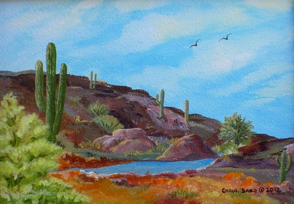 Desert Canyon, Acrylic on Canvasboard, Framed 5x7