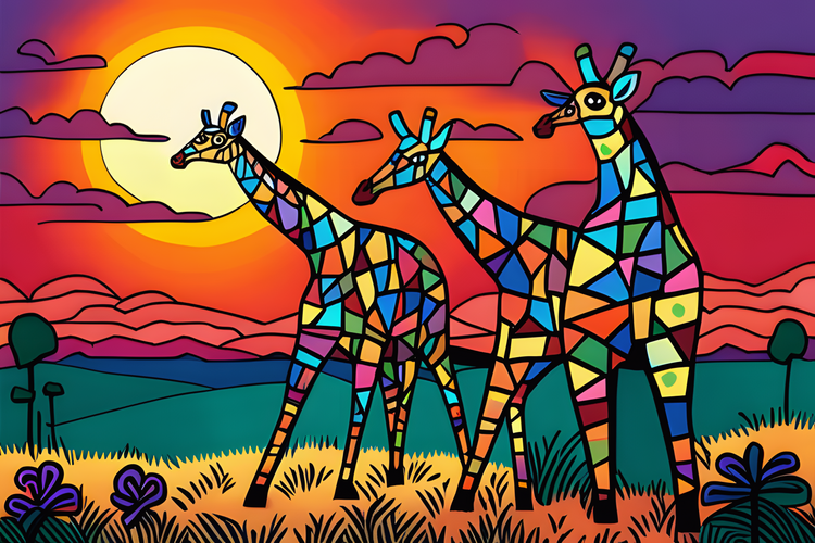 Giraffes in the Savanna on a Summer Evening