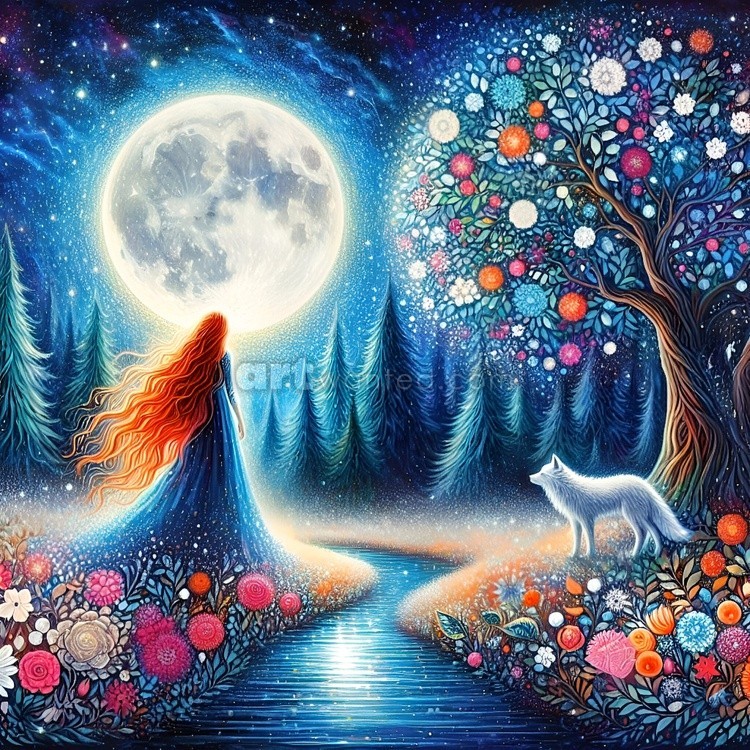 Fantasy Landscape Woman and Wolf