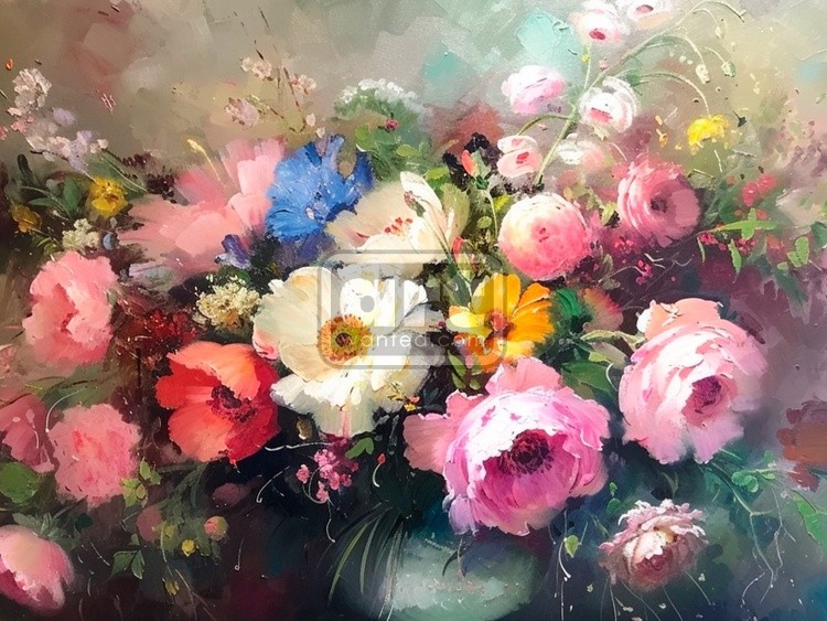 Spring Print, Flower Field Landscape Printable Art, Flower Meadow Oil Painting, Optimistic Painting 