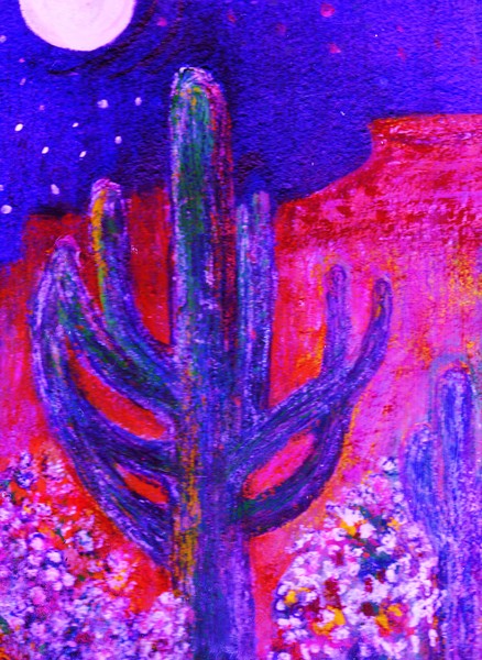 Sedona Arizona Cacti at Night in Blues