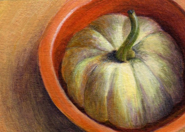 ACEO - White Pumpkin in Orange Bowl