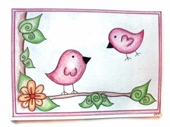 Pink Birds- Original Pencil Drawing