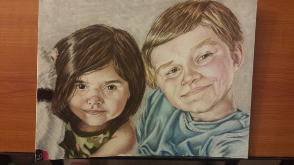 Brother and sister portrait (colored pencil)
