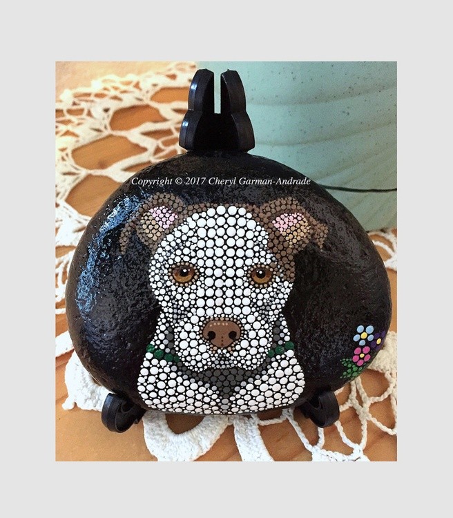 Mona Pit Bull Dot Art River Stone