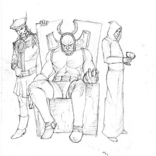 darkseid sits on a throne...desaad and kanto lurk