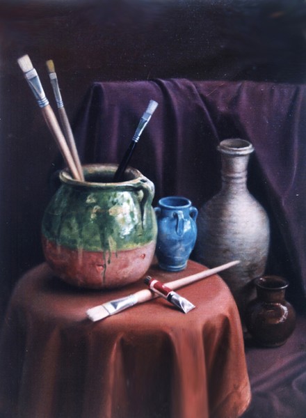 Still life,Jugs and brushes