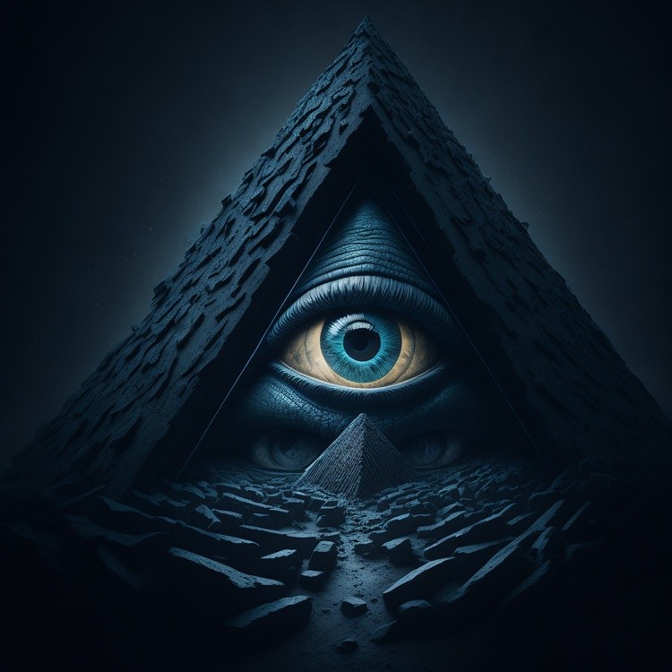A looming pyramid with a giant eye that