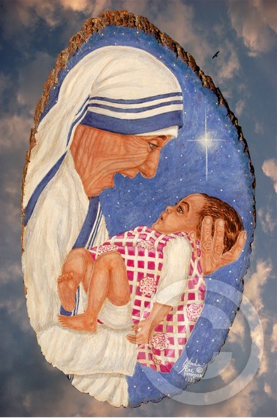 Mother Theresa on Wood Panel Painting