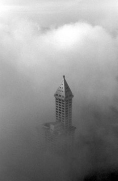 Smith Tower in Dustcloud from Kingdome Implosion