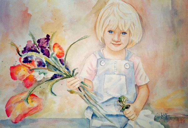 Girl holding Flowers