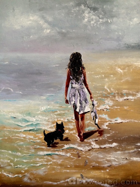 Girl walking by the sea