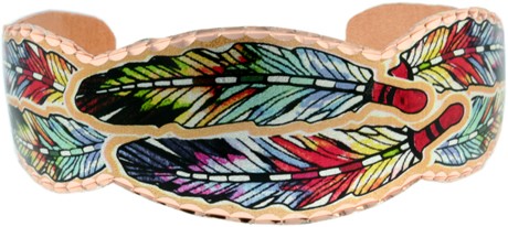 Colorful Cut Out Copper Feather Bracelets