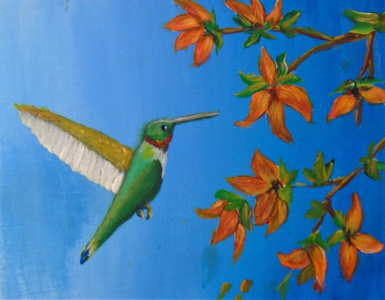 Hummingbird and flowers