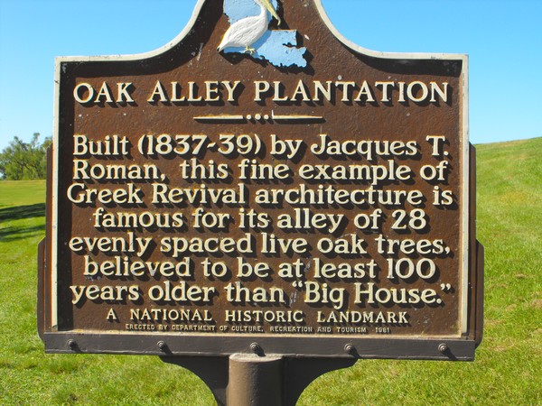 Oak Alley Historical Marker
