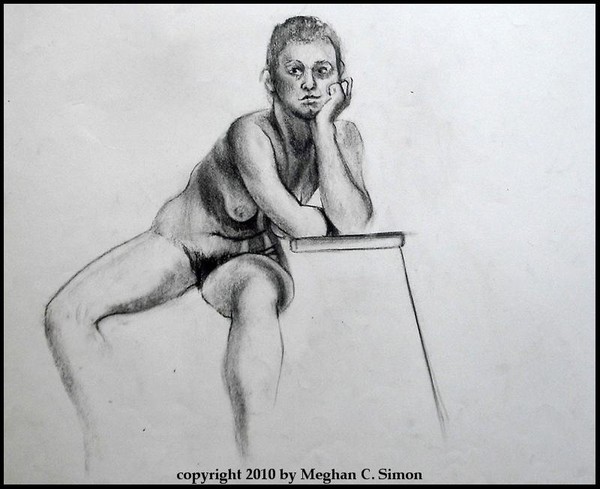 Original Nude Charcoal Drawing - A Bored Naomi