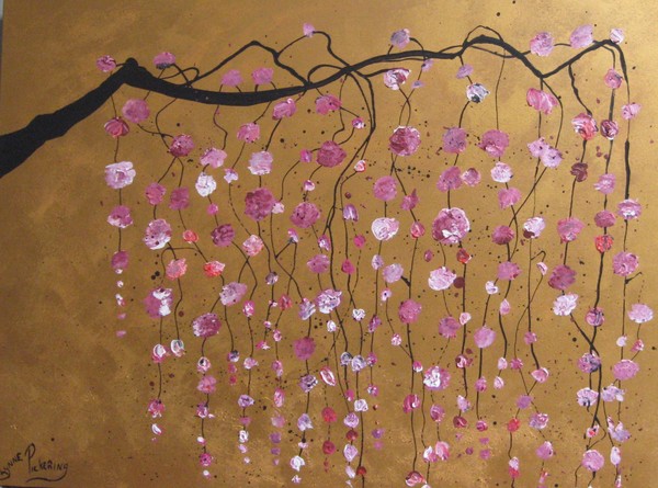 Gold Feng Shui  weeping blossoms pink