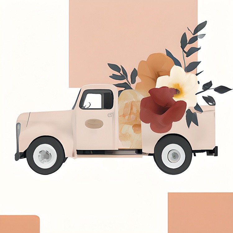 Minimalist style truck and flowers