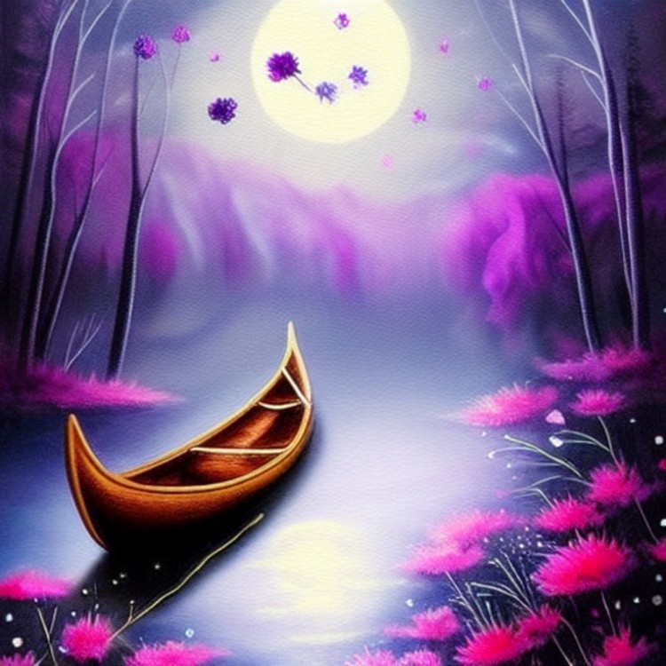 Canoe on moonlit pond