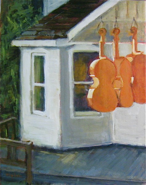 Cellos Drying on the Luthier's Porch