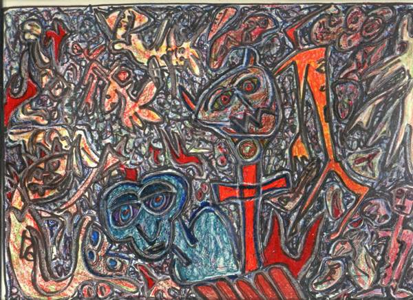 Gates of Hell.. (9x12 in ,,mixed media drawing painting)..(C) ..2003..ELTON HOUCK