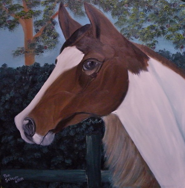 White and Brown Horse at Fence