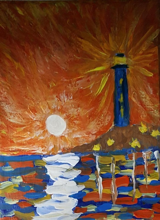 Lighthouse with Orange Skies
