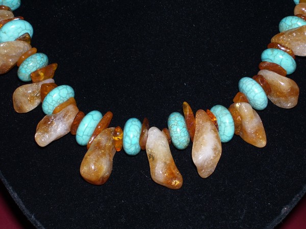 Chunky Citrine, Amber & Turquoise Howlite Necklace