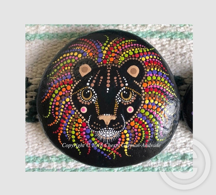 Colorful Lion Dot Art River Stone