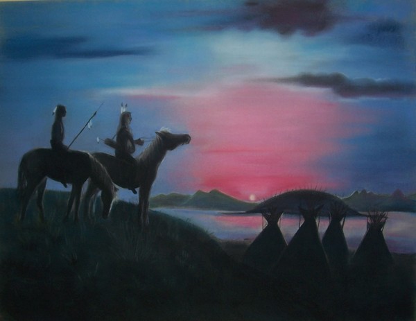 Indians with Pink Sunset