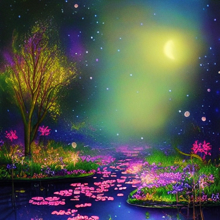 Gold and pink moonlit pond
