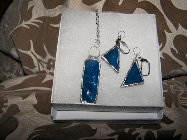 Lapis Blue Stained Glass Necklace/Earrings