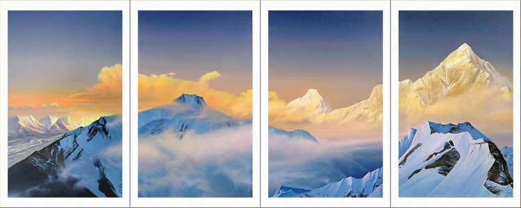 Himalayas. Screen in 4 parts.