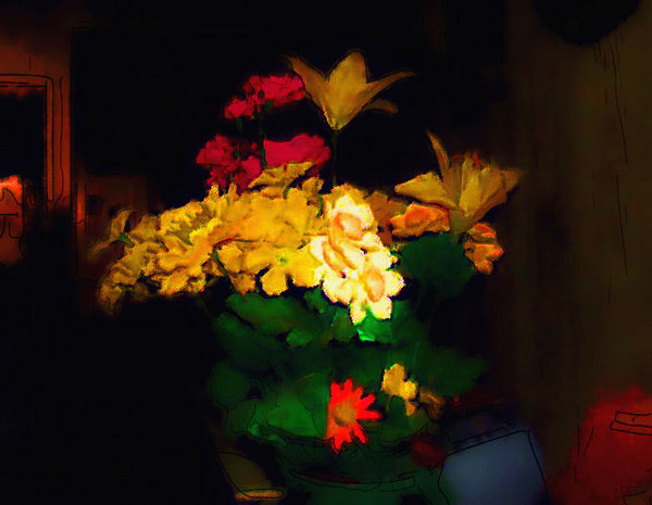 Flowers in my Room at Night